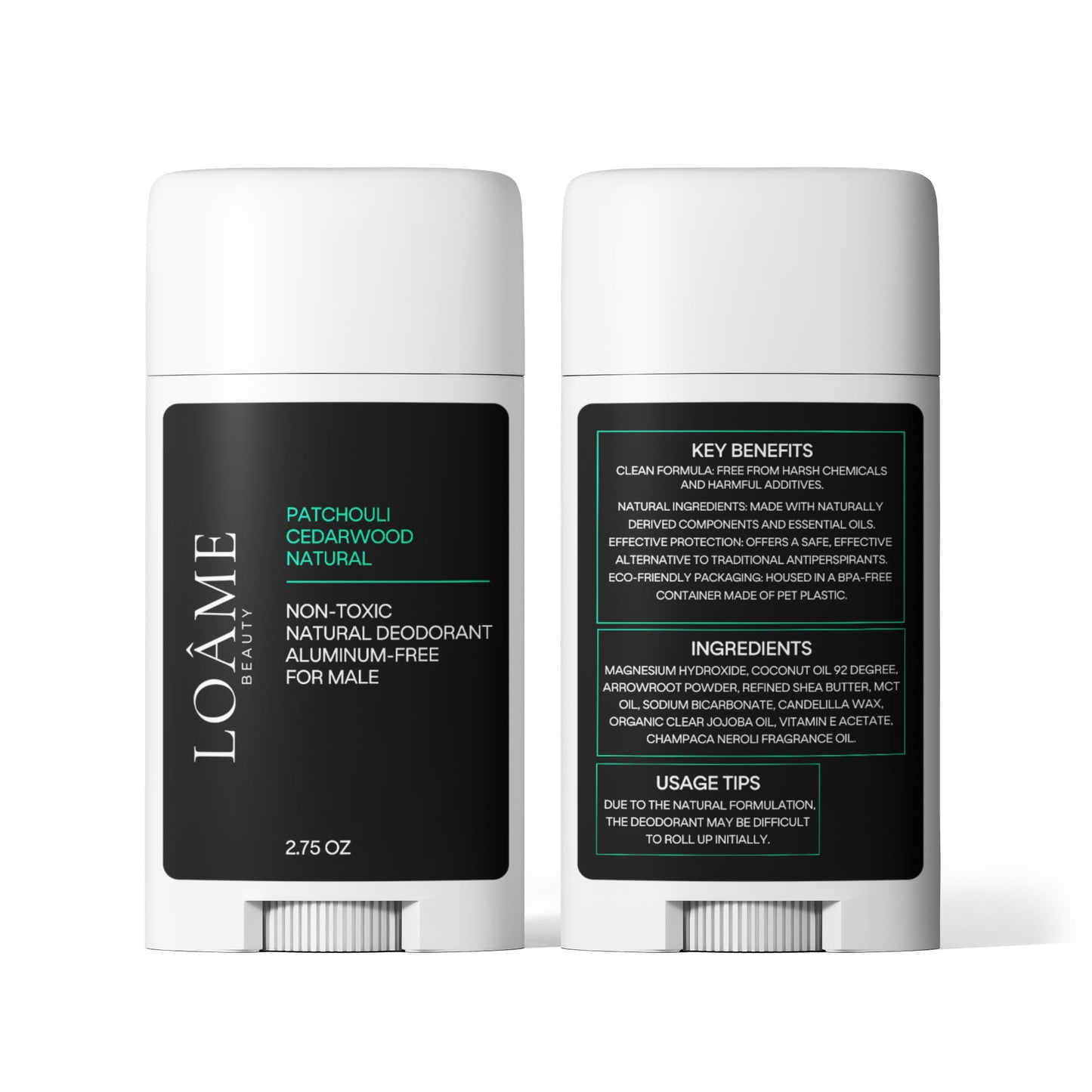 2 Pack Non-toxic Natural Deodorant, Aluminum-Free for Men